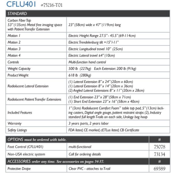 Arrow Life Medical Solution: CFLU401 4 movement Lithotripsy/Urology Table