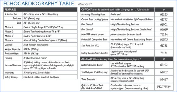 Arrow Life Medical Solution - ULTRASOUND ECHOCARDIOGRAPHY TABLE recommended for All abdominal & superficial structures exams (thyroid, male pelvis)