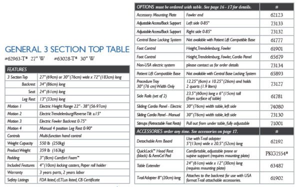 Arrow Life Medical Solution - GENERAL 3 SECTION TOP TABLE