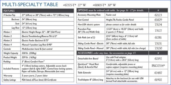 Arrow Life Medical Solution - ULTRASOUND TABLES. MULTI-SPECIALTY TABLE recommended for All abdominal & superficial structures exams (thyroid, male pelvis)