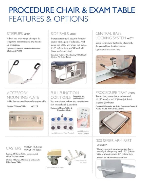 PROCEDURE CHAIR & EXAM TABLE FEATURES and OPTIONS